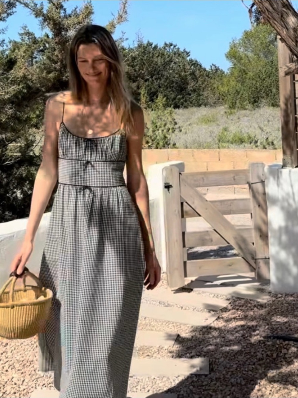 Doen Billene Black & White Gingham Spaghetti Strap Sundress
